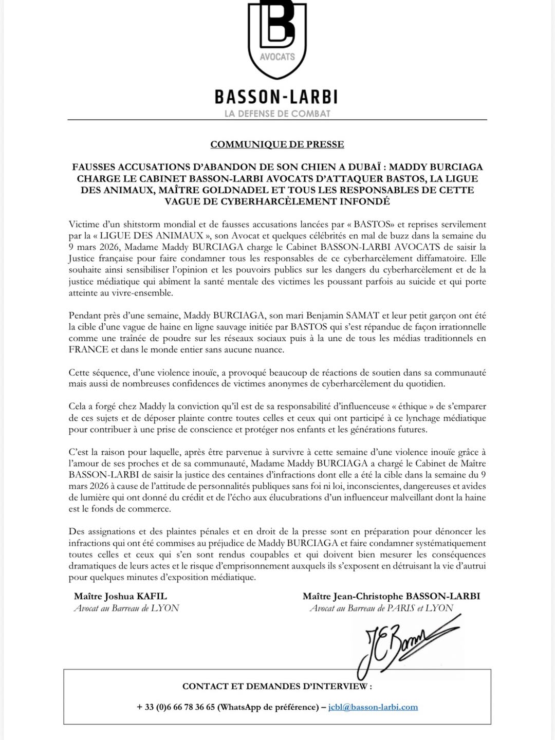 Il comunicato stampa di Maddy Burciaga