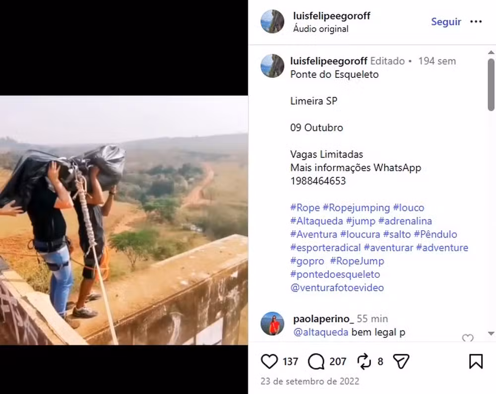 Screenshot di un video pubblicato, nel settembre 2022, sull'account Instragam di Luis Felipe Feliciano Egoroff