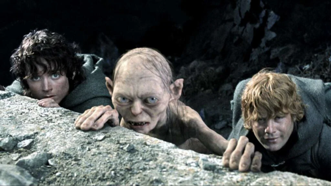 Frodo, Gollum e Sam entrano