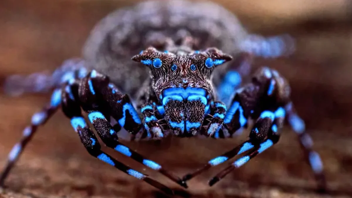 Un ragno blu fluorescente