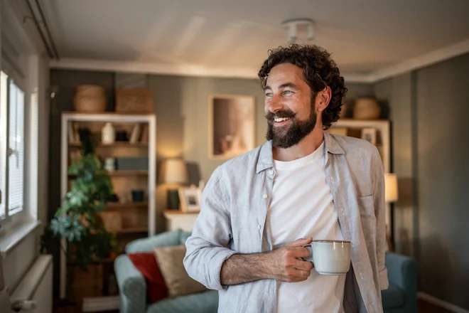 Un uomo che beve caffè