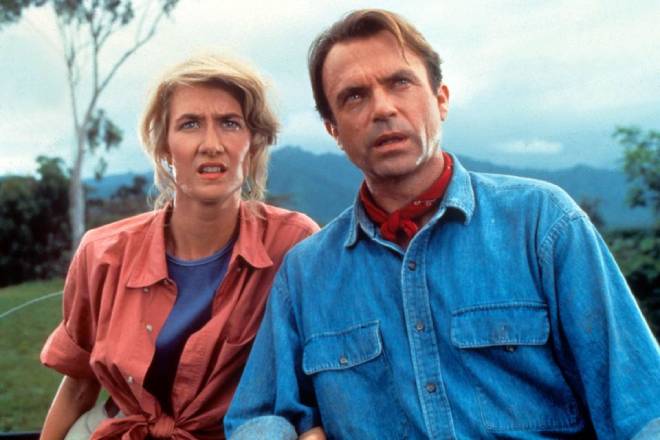 Laura Dern e Sam Neill in Jurassic Park