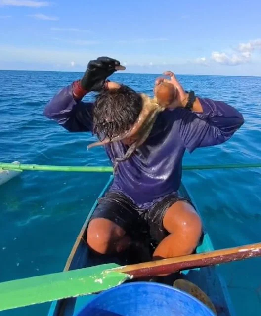 Il pescatore cerca di liberarsi del polpo