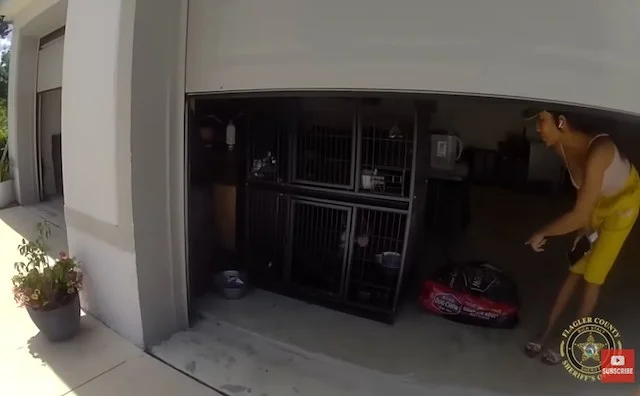 Il proprietario degli animali nel garage