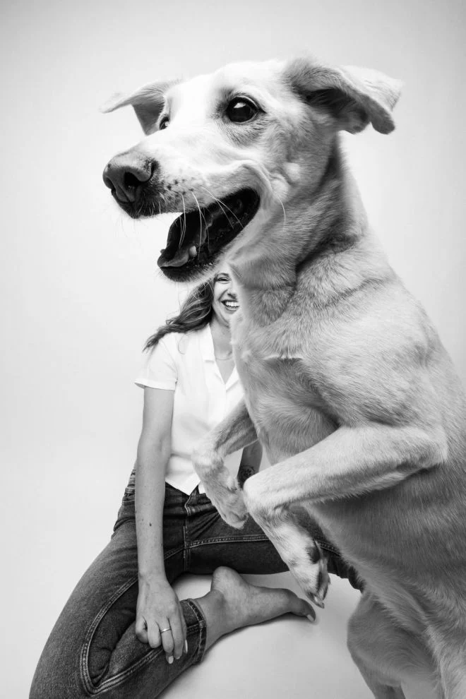 Un cane davanti a una donna