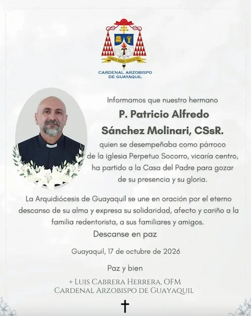 Comunicato stampa pubblicato dall'Arcidiocesi di Guayaquil sui social network