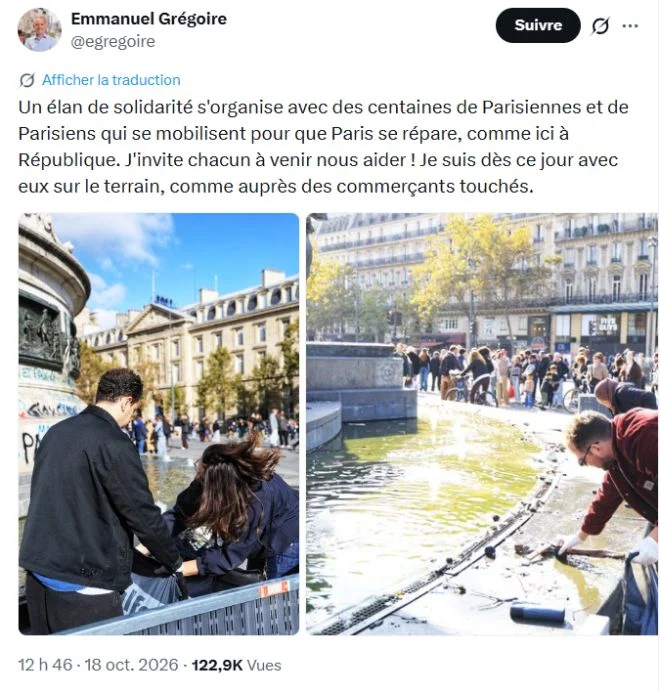 Il post di Emmanuel Grégoire su X