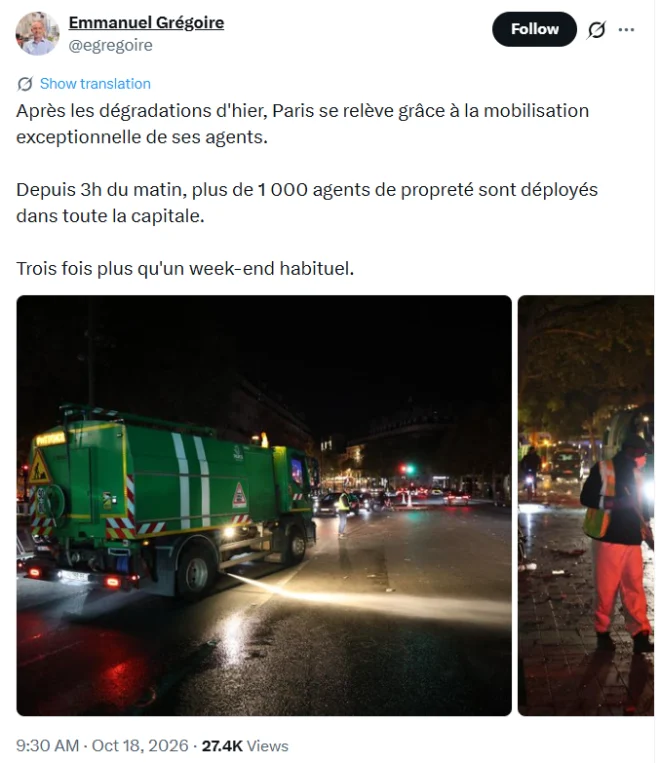 Il post di Emmanuel Grégoire su X