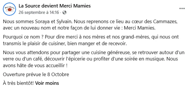 screenshot del post del nuovo ristorante