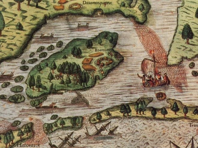 Un disegno dell'isola di Roanoke