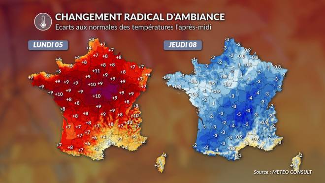 Confronto delle temperature su una mappa della Francia